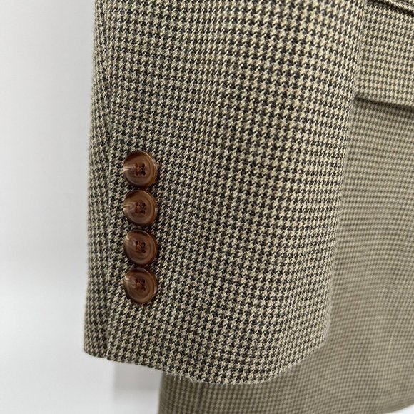 Lauren Ralph Lauren Men's 42L Beige Houndstooth Silk Wool Blend Blazer Jacket - Picture 3 of 5